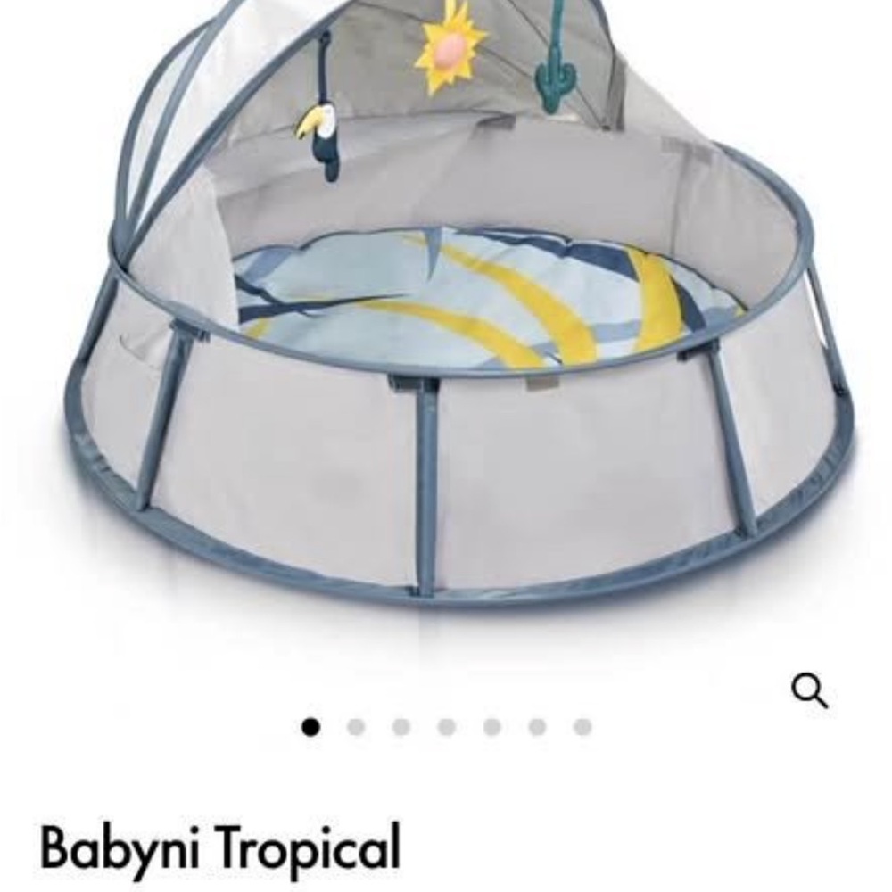 Baby Playpen with Canopy & Hanging Toys - Gray & Blue